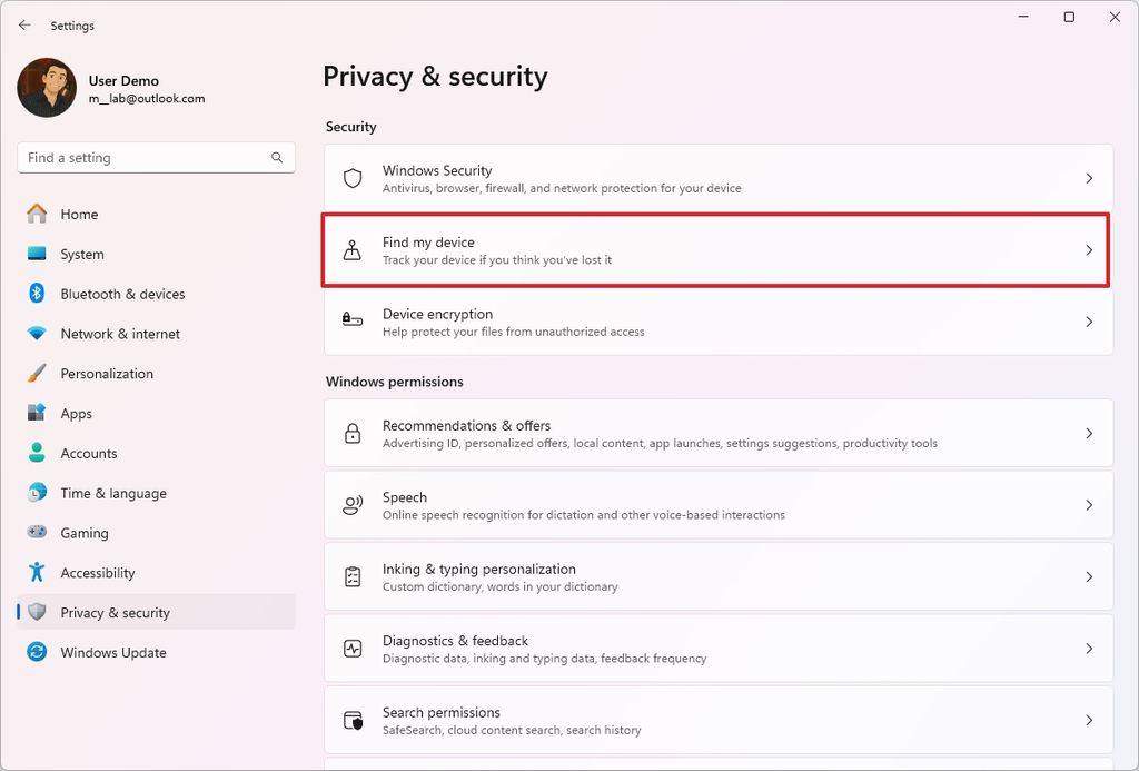 Find my device on Windows 11