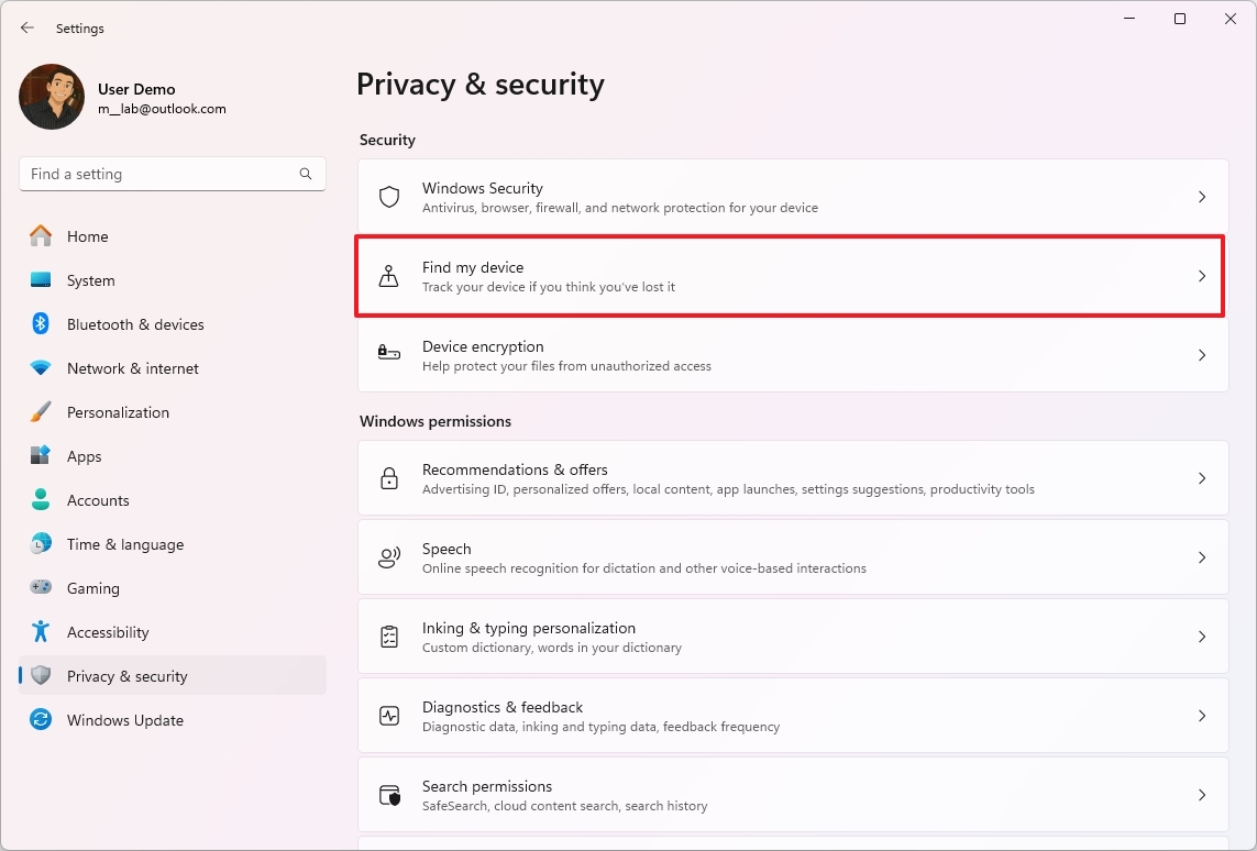 Find my device on Windows 11