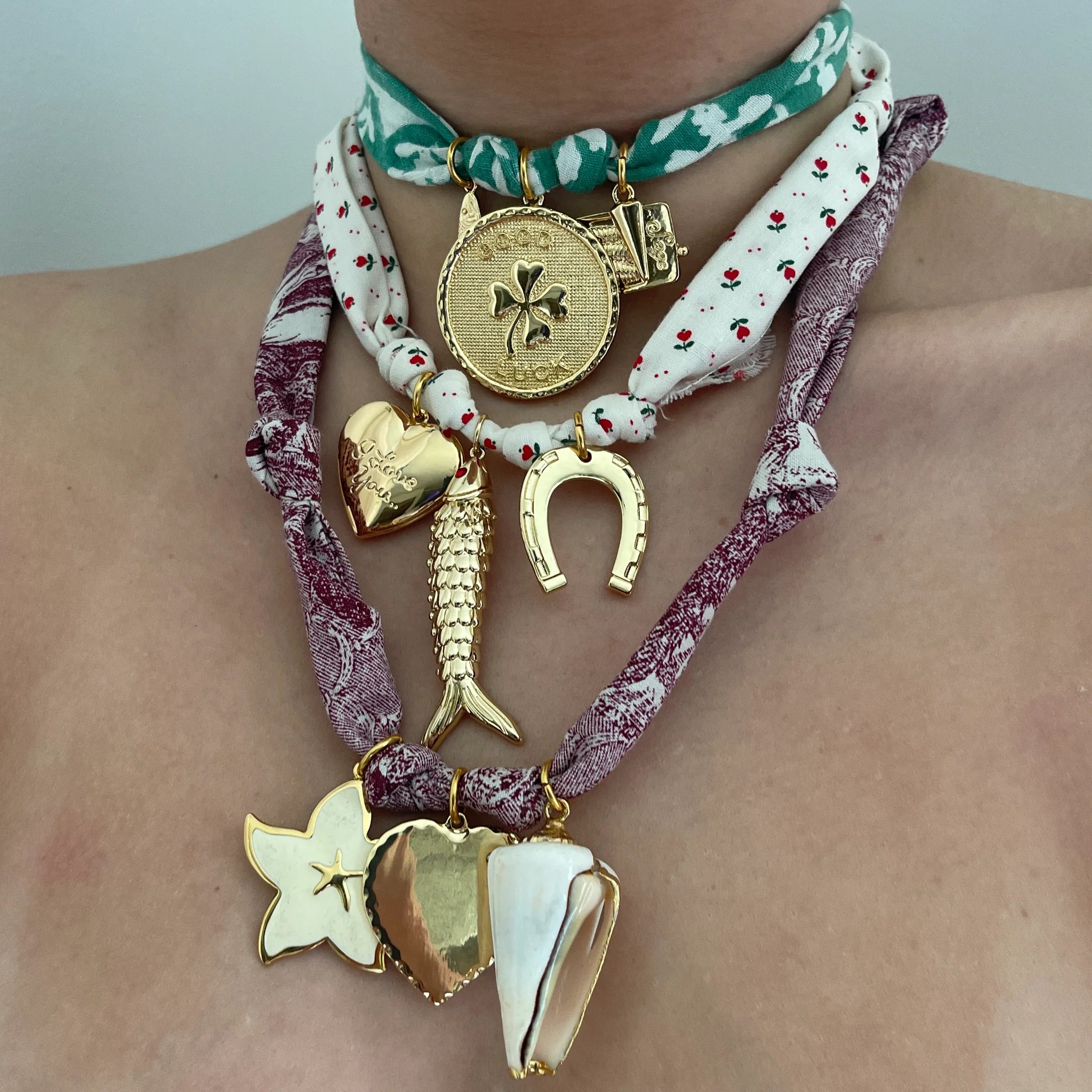 Beachy Toile Fabric Necklace