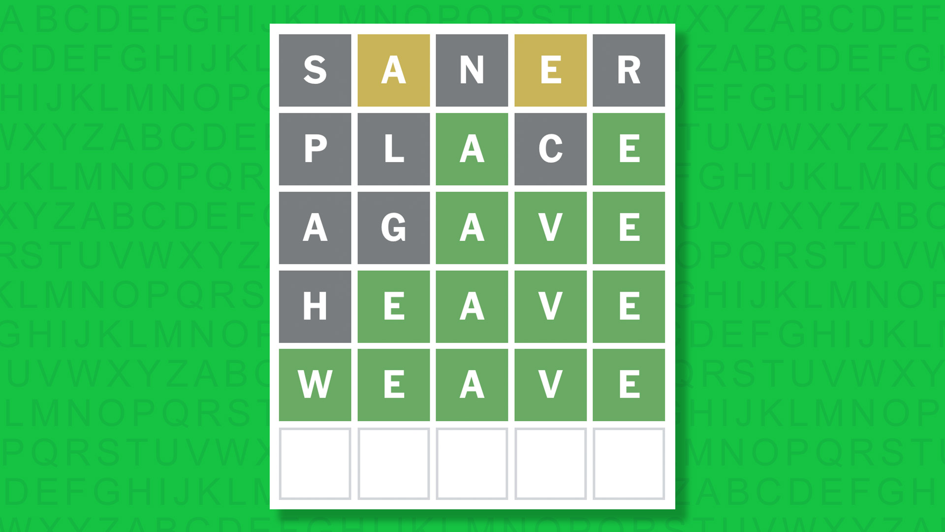 NYT Wordle answer for game #1766 on a green background