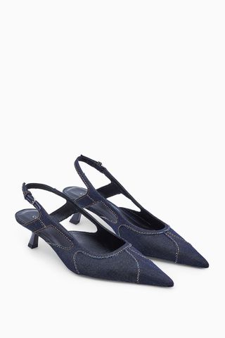 Denim Pointed Slingback Kitten Heels