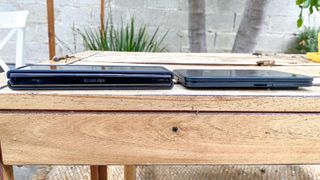 Microsoft surface duo 2 vs. galaxy z fold 3 shows how thin the surface duo 2 is