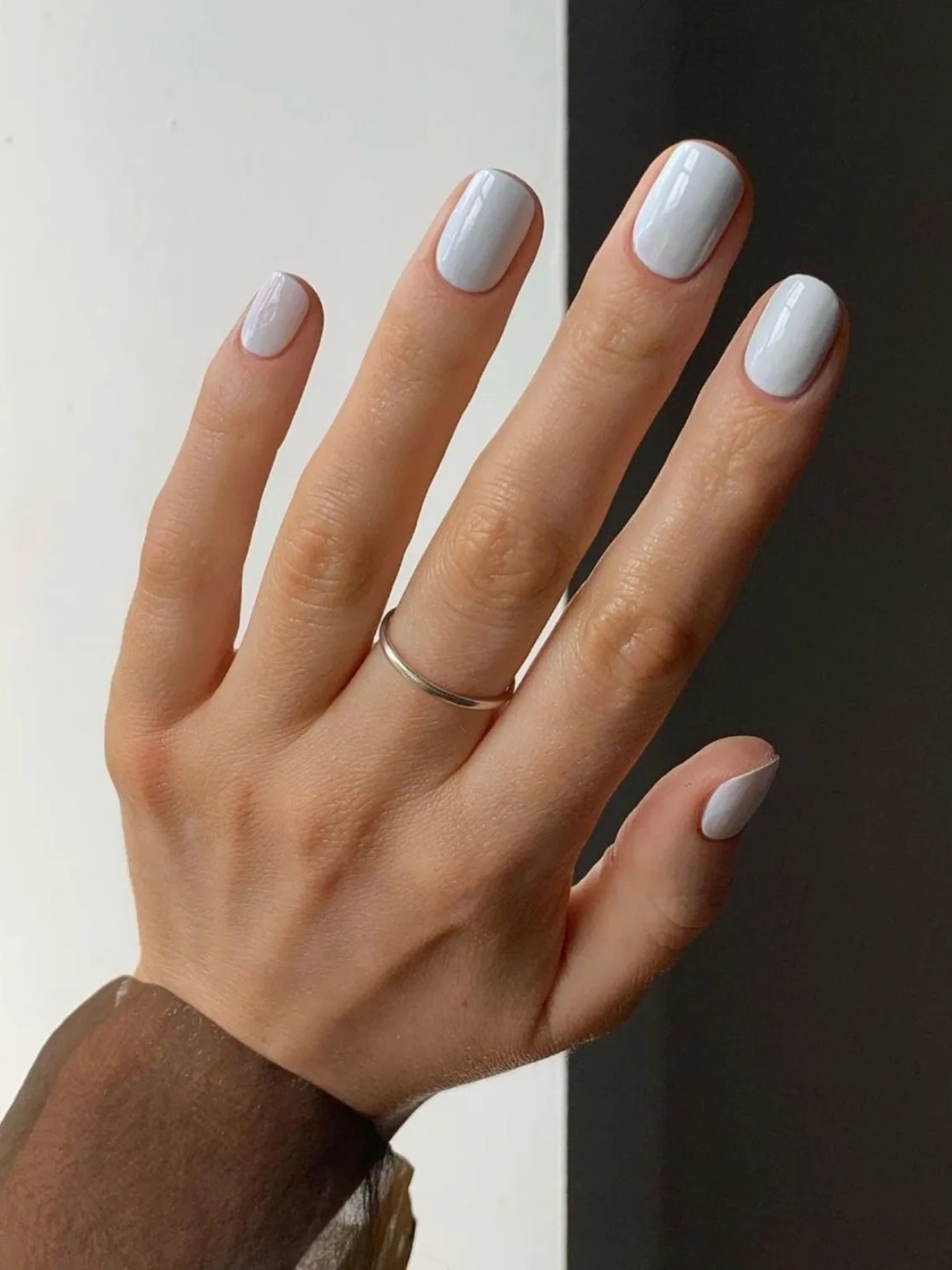 oval milky grey nails