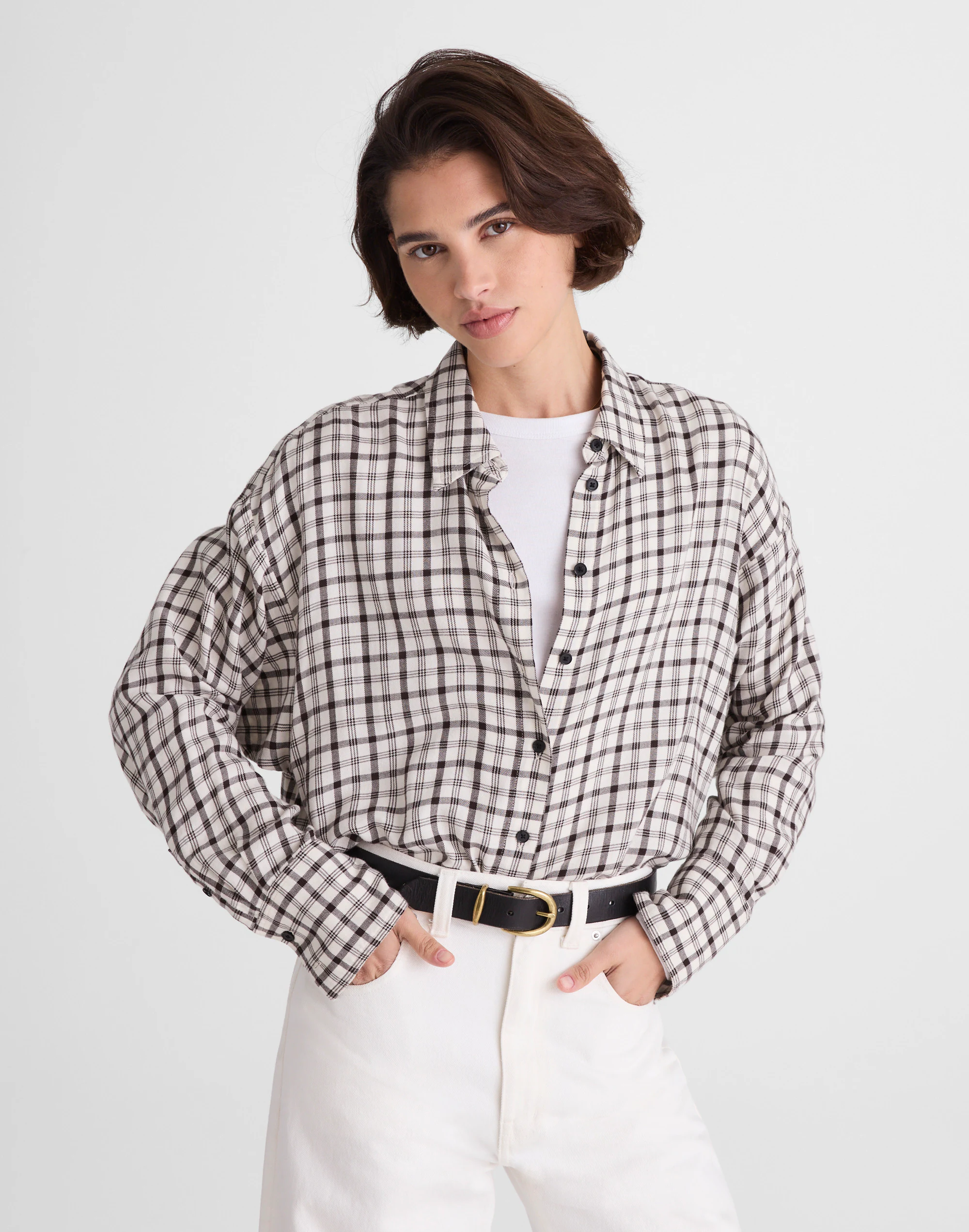 Heathered Flannel Dolman Button-Up Shirt