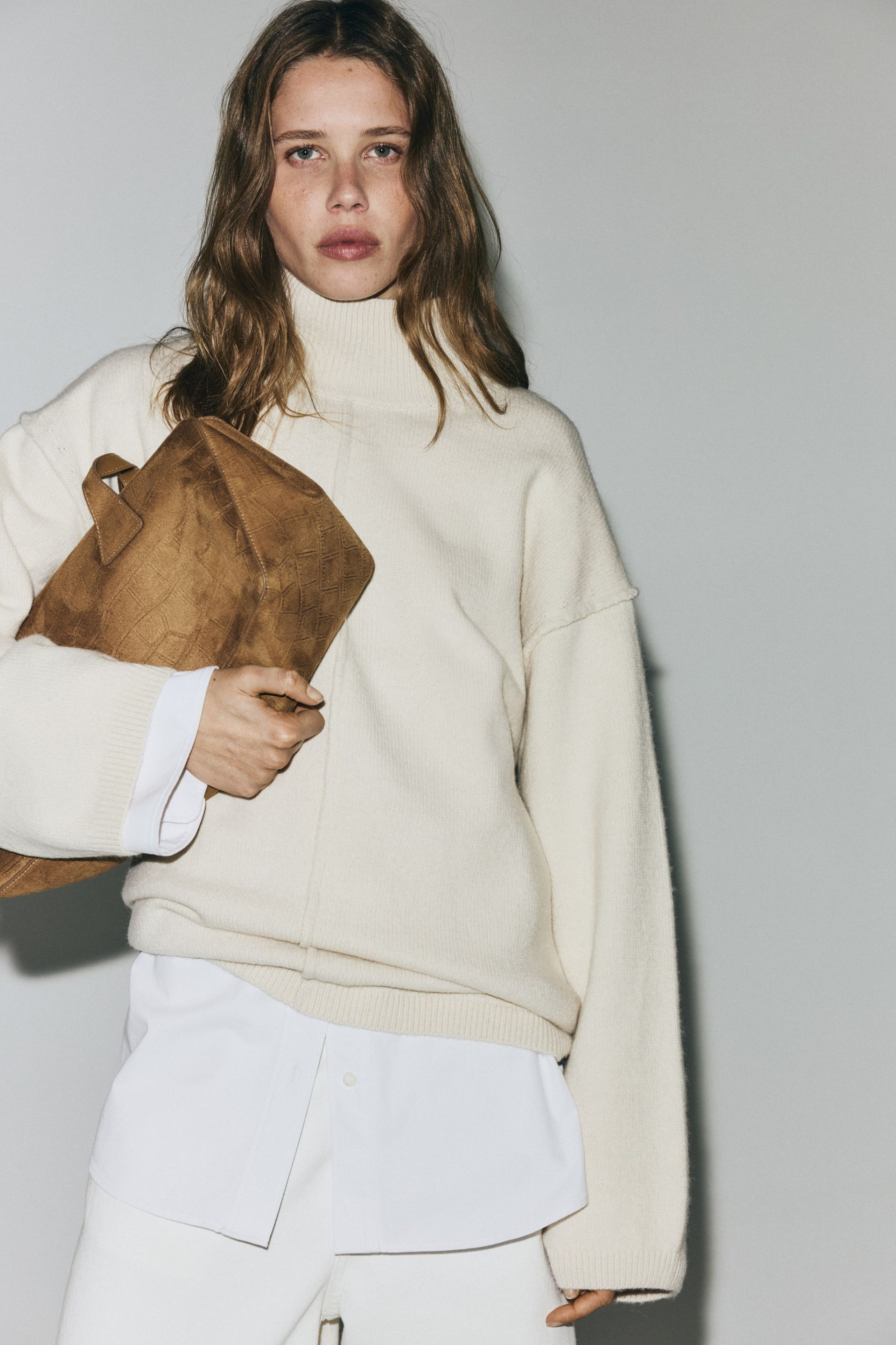 Seam-Detail Mock Turtleneck Sweater - Cream