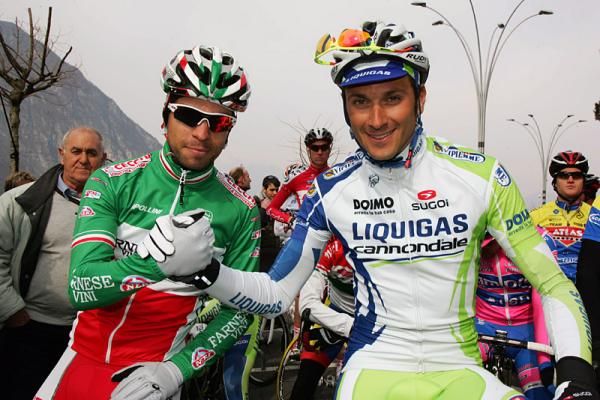 Italian champion Giovanni Visconti and Ivan Basso at the start.