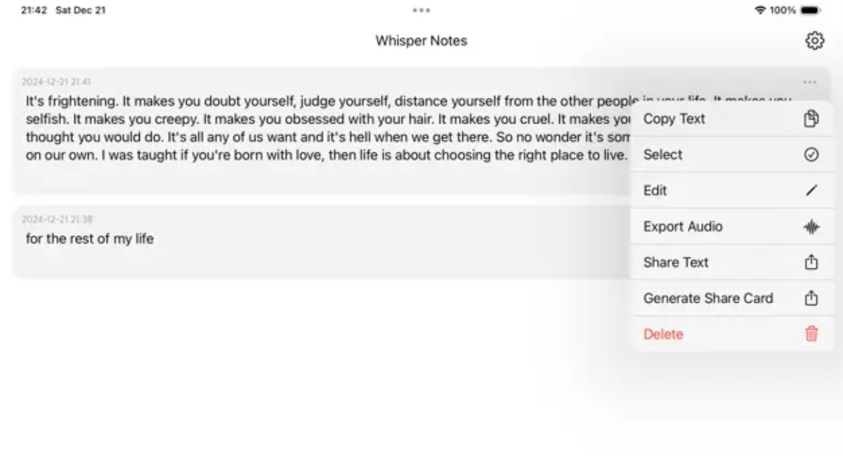 Whisper Notes - Speech to Text on iPad