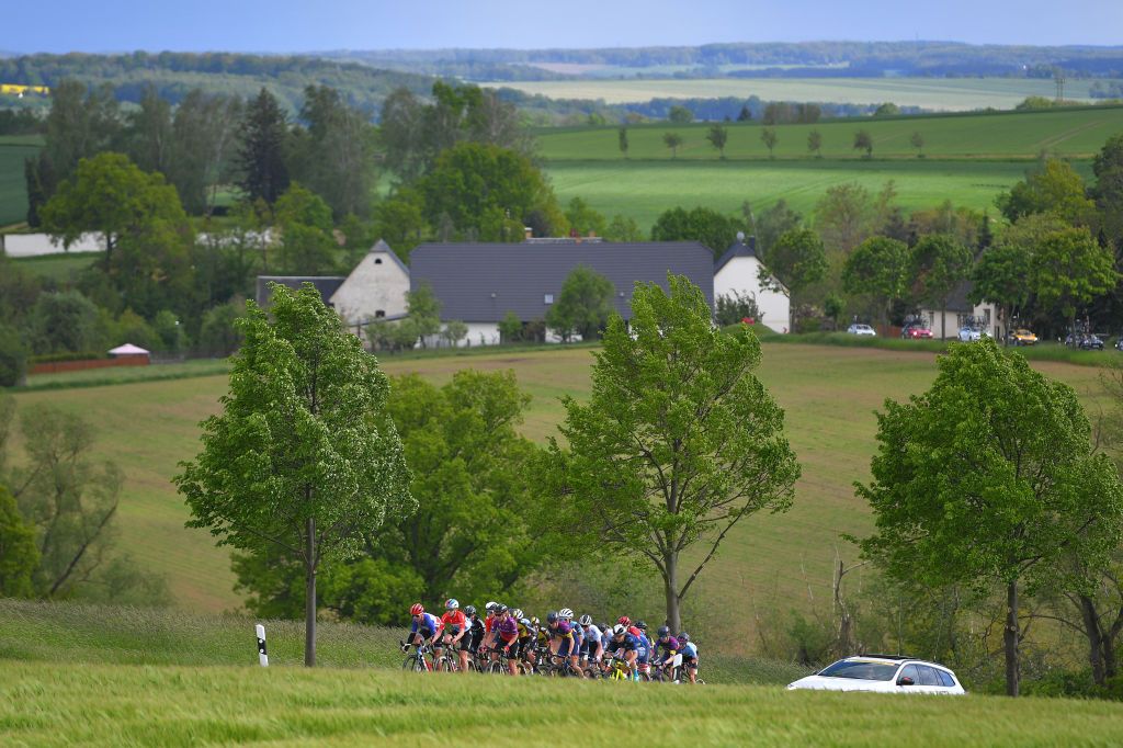 SCHMOLLN GERMANY MAY 25 Clara Koppenburg of Germany and Team Germany Anna Henderson of United Kingdom and Jumbo Visma Team Elisabeth DeignanArmitstead of United Kingdom and Trek Segafredo Emilia Fahlin of Sweden and Team FDJ Nouvelle Aquitaine Futuroscope Valerie Demey of Belgium and Team Belgium Amy Pieters of Netherlands and Team SD Worx Liane Lippert of Germany and Team DSM Alexis Ryan of United States and Team Canyon SRAM Racing Kathrin Hammes of Germany and Ceratizit WNT Pro Cycling Team in the Breakaway during the 34th Internationale LOTTO Thringen Ladies Tour 2021 Stage 1 a 899km stage from Schmolln to Schmolln ltlt2021 lottothueringenladiestour womencycling on May 25 2021 in Schmolln Germany Photo by Luc ClaessenGetty Images