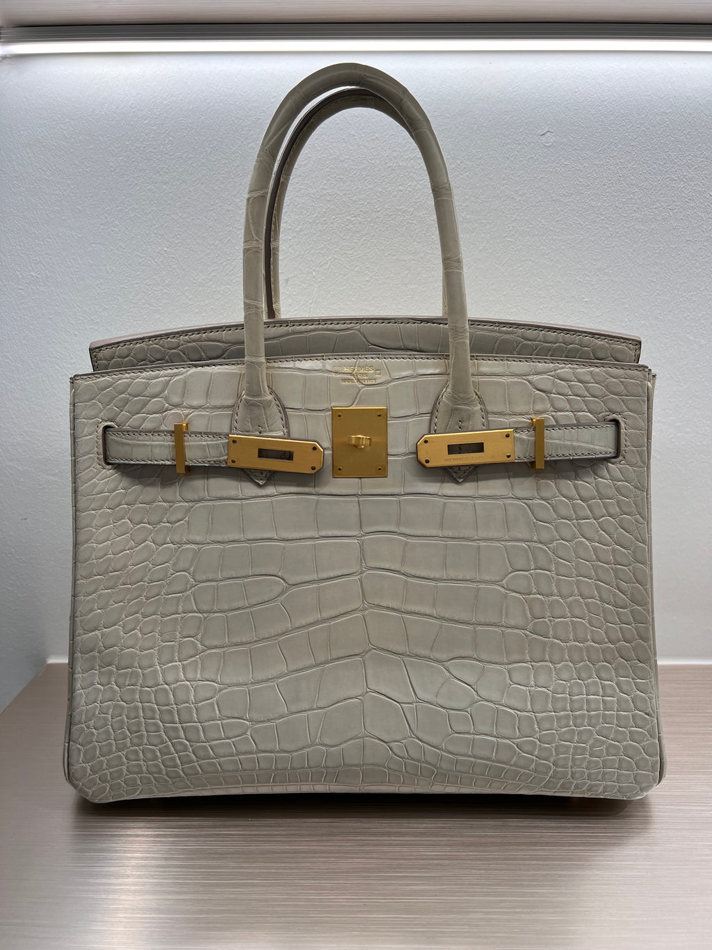 Hermes Birkin 30 Hss Beton/saphire Alligator Bghw #a (2018) Skc8172m