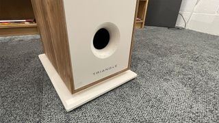 Triangle Borea BR10 floorstanding speakers on grey carpet close up on port