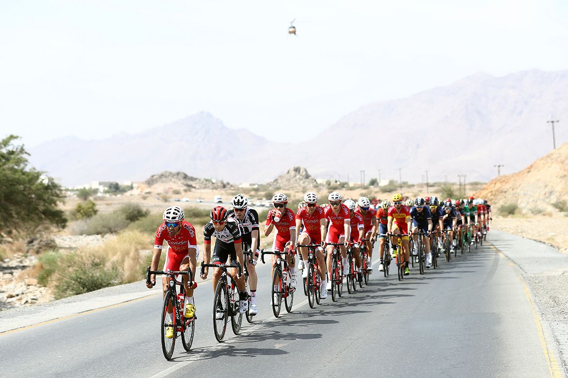 Cofidis lead the peloton in support of Nacer Bouhanni.