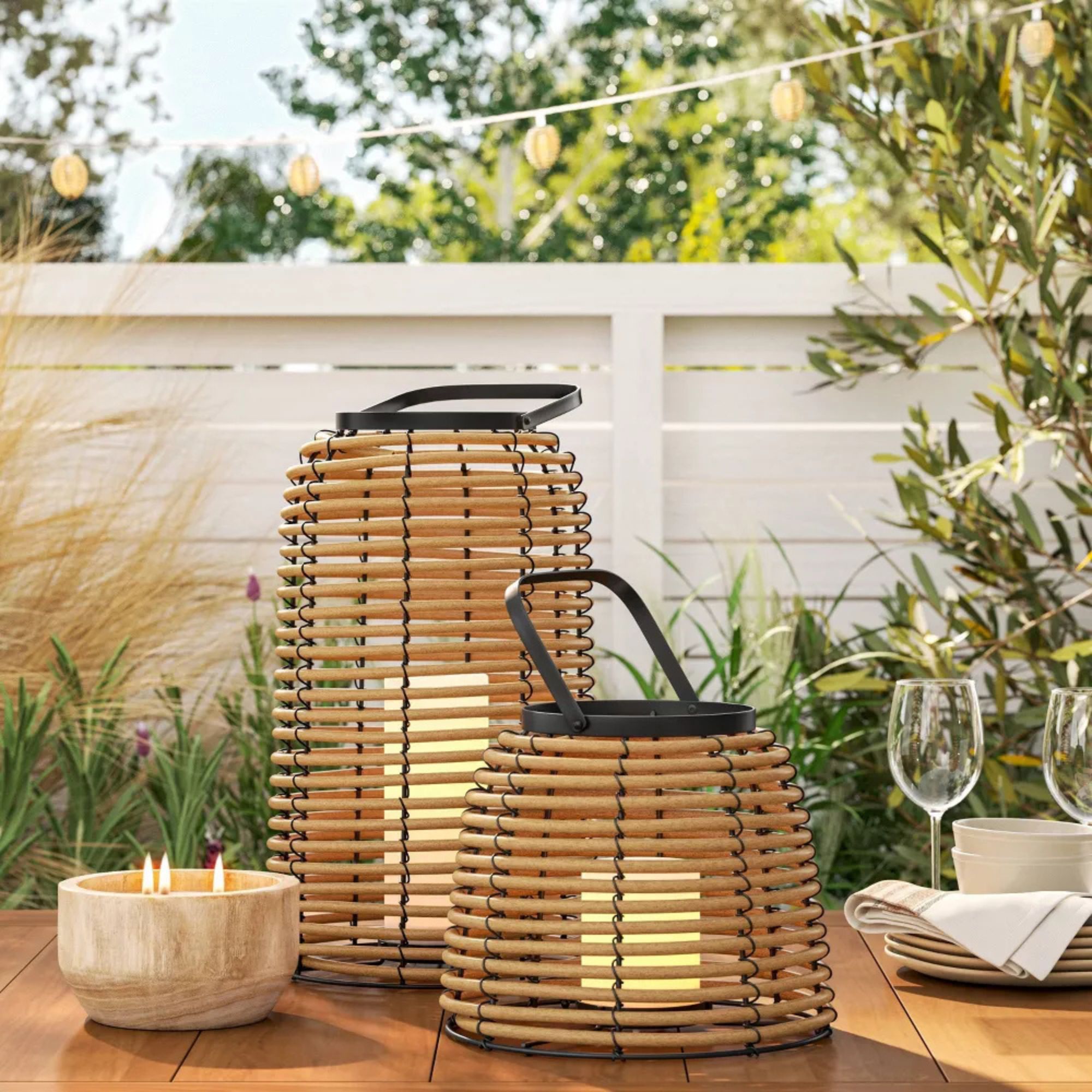 woven rattan LED lanterns