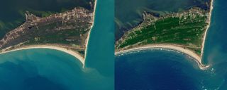 Satellite images revealed the island formed some time between November 2016 (left) and July 2017 (right).