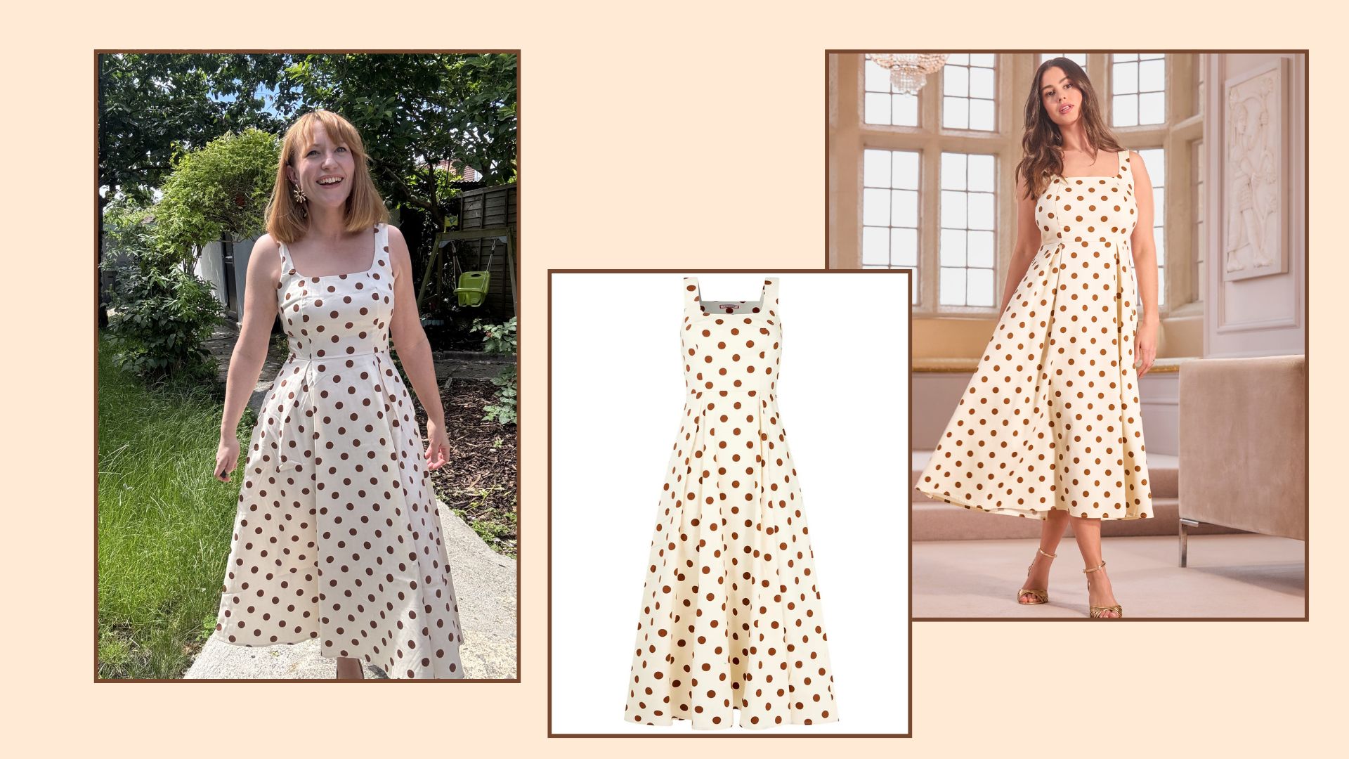 matilda and a model wearing the joe browns polka dot dress