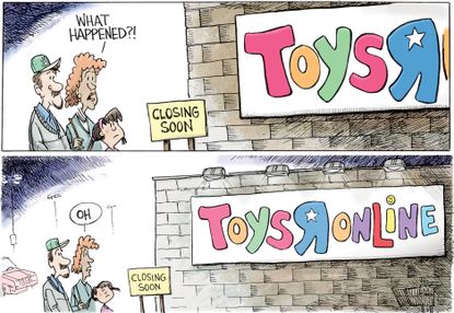 Editorial cartoon U.S. Toys R Us closing online shopping