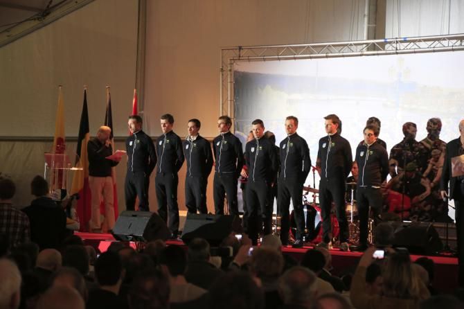 Team Saxo Bank Tinkoff are presented to the crowd