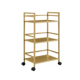 A gold rectangular three tier bar cart