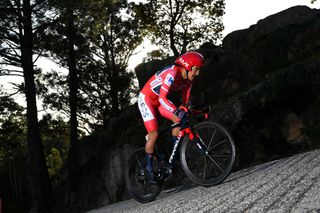 MIRADOR DE ZARO DUMBRA SPAIN NOVEMBER 03 Richard Carapaz of Ecuador and Team INEOS Grenadiers Red Leader Jersey during the 75th Tour of Spain 2020 Stage 13 a 337km Individual Time Trial stage from Muros to Mirador de zaro Dumbra 278m ITT lavuelta LaVuelta20 La Vuelta on November 03 2020 in Mirador de zaro Dumbra Spain Photo by David RamosGetty Images