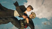 Fighting a man while skydiving.