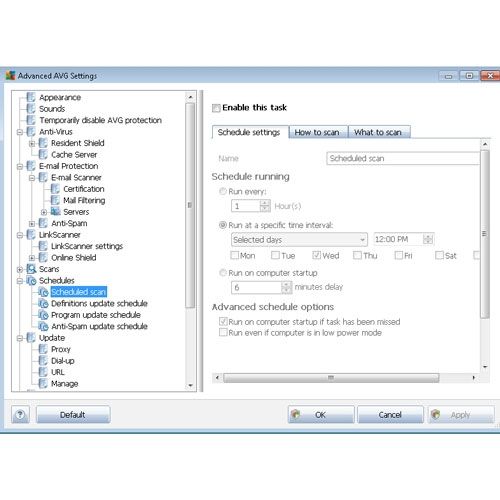 AVG Internet Security image: You can schedule scans for your convenience.