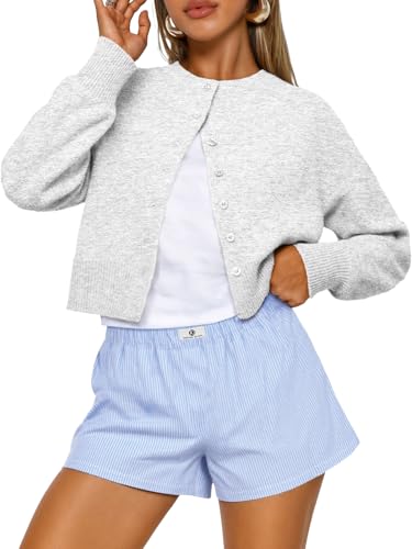 Trendy Queen Cropped Cardigan Sweaters for Women Lightweight Crop Knit Y2k Fall Outfits Fashion Clothes 2025 Grey S