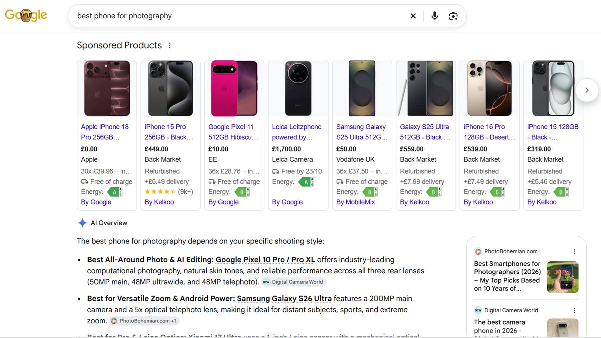 A screenshot of a search query on Google and ChatGPT