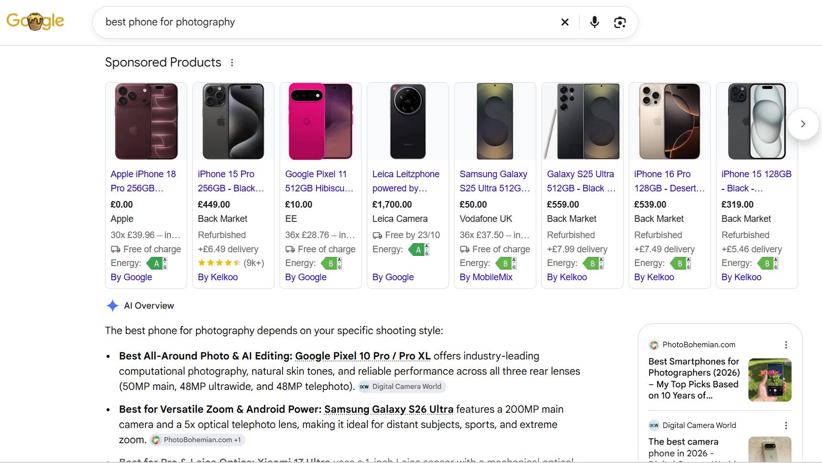 A screenshot of a search query on Google and ChatGPT