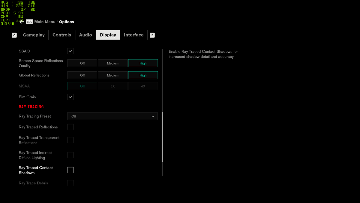 Control graphics settings