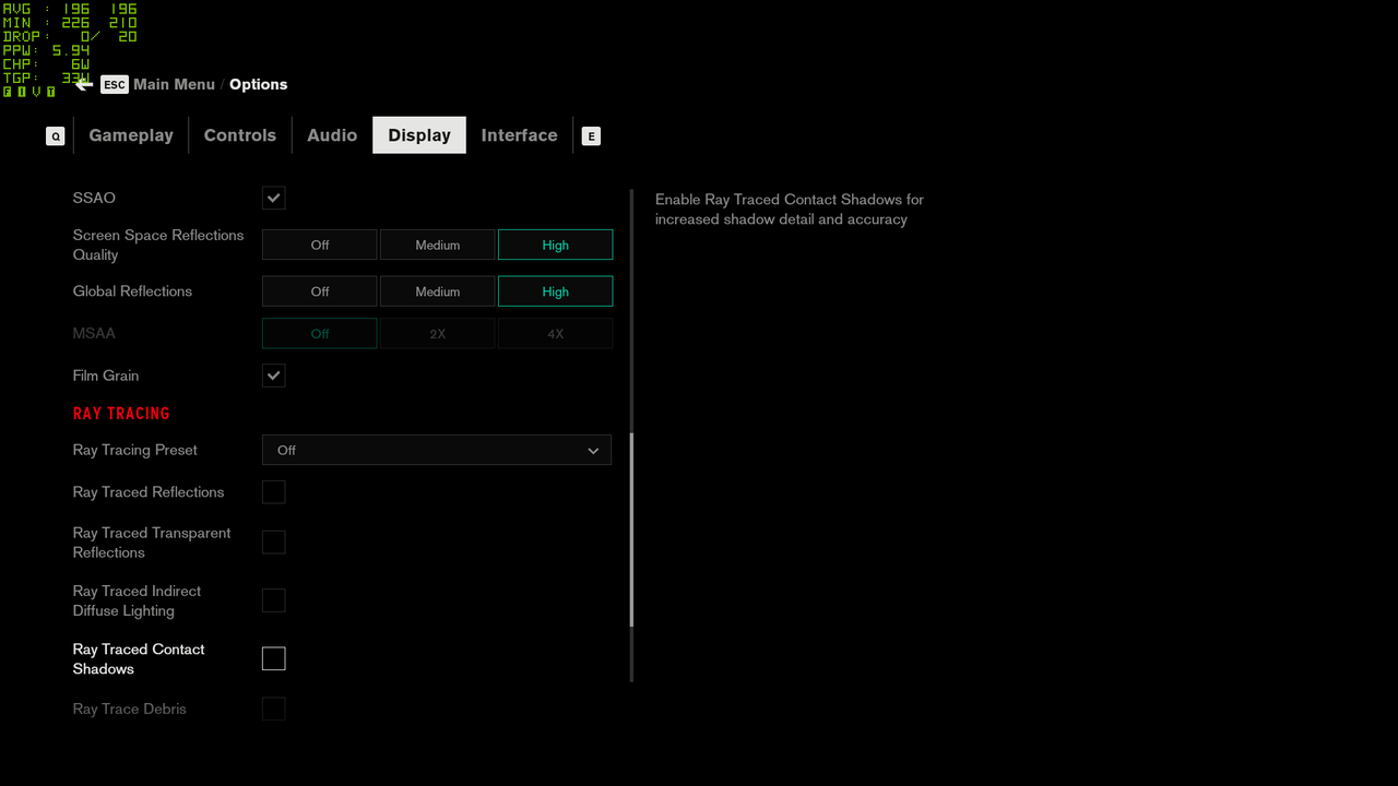 Control graphics settings