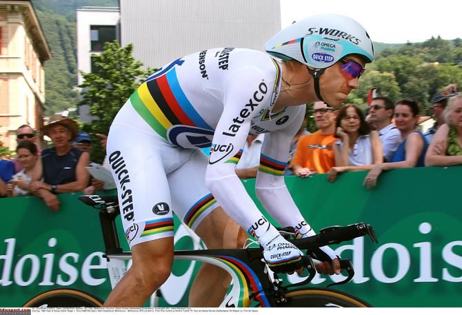Tony Martin (Omega Pharma-QuickStep) puts in a huge effort to win the opening stage of the Tour de Suisse