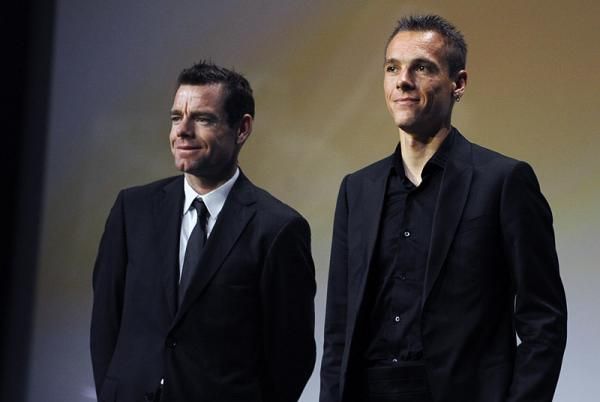 2011 Tour de France champion Cadel Evans with Belgian champion Philippe Gilbert.