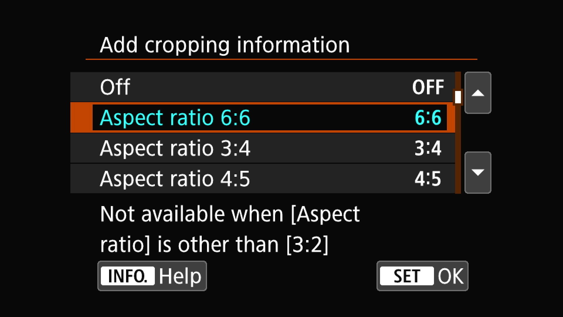Adding cropping information in menus for square images