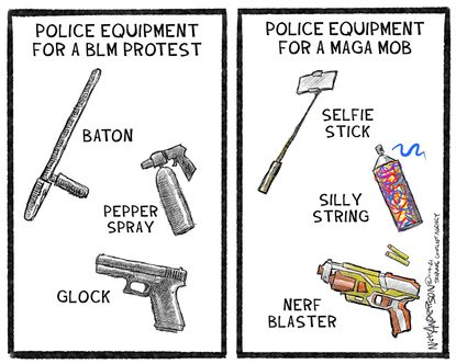 Political Cartoon U.S. Trump Capitol riot police