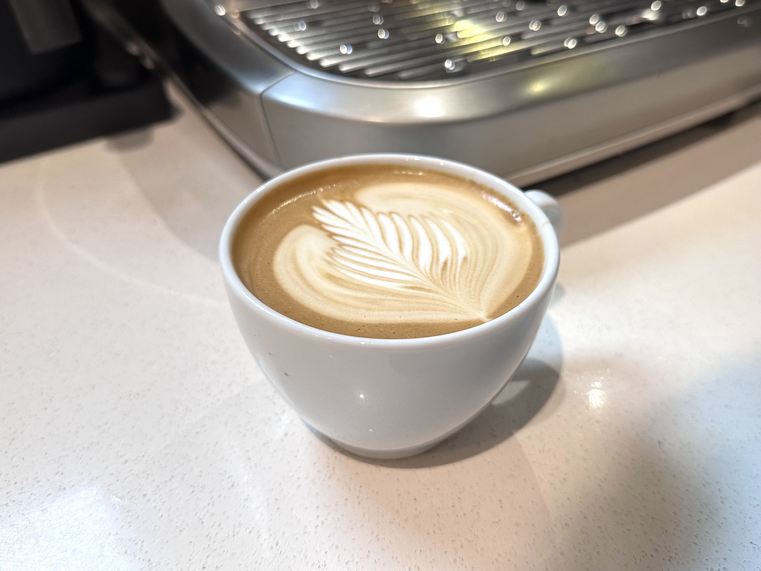 A flat white made on the Breville Oracle Dual Boiler