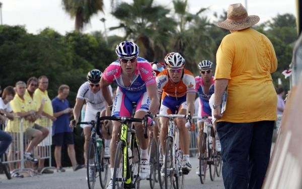 It wasn't all fun: Alessandro Petacchi (Lampre-Farnese Vini) puts in a shift at the head of the bunch.