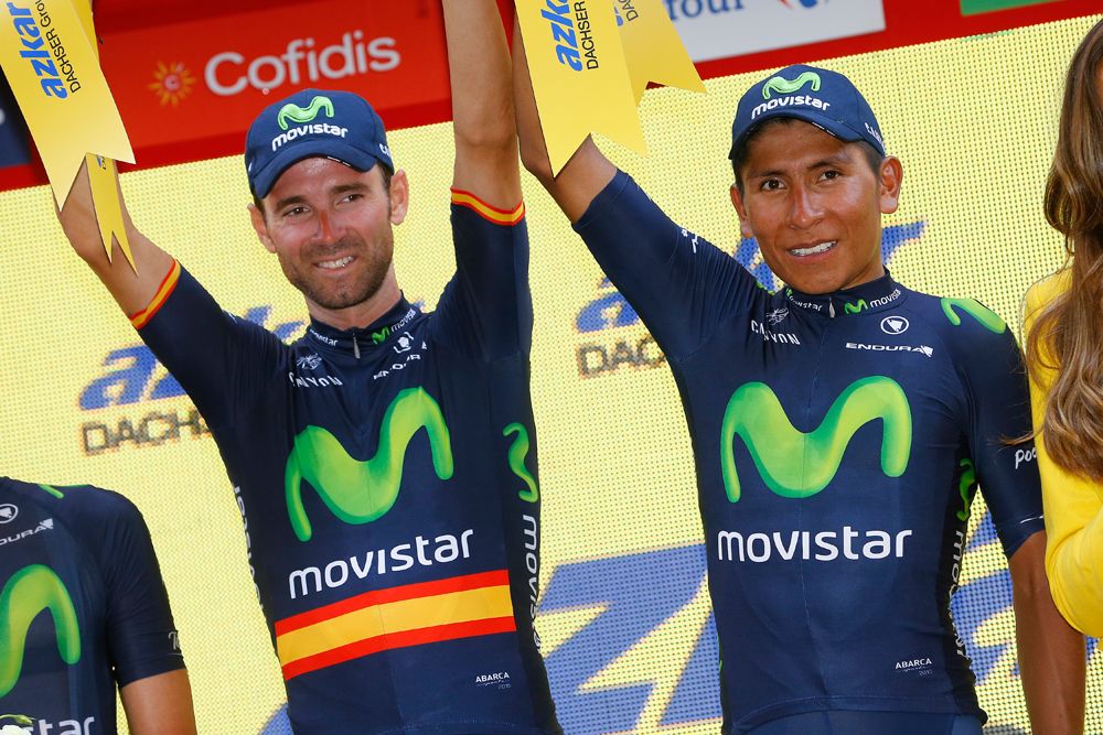 Alejandro Valverde (Movistar) and his teammate Nairo Quintana