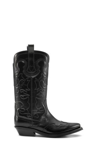 Black Mid Shaft Embroidered Western Boots