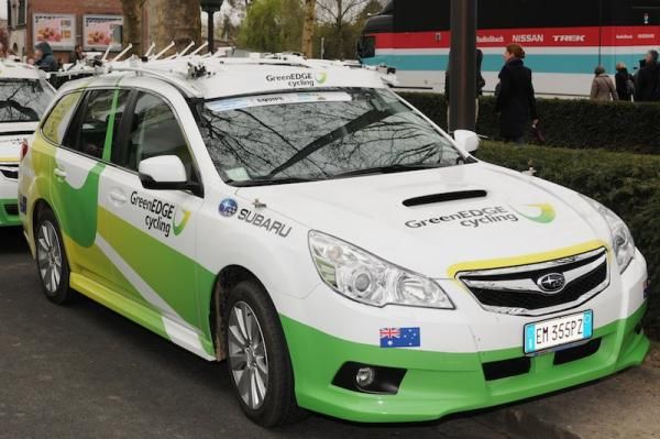 Green Edge sponsor Subaru supply the team with 4WD Legacys