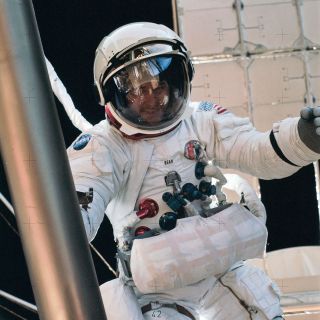 Skylab II commander Alan Bean spacewalking outside Skylab, the United States’ first space station.