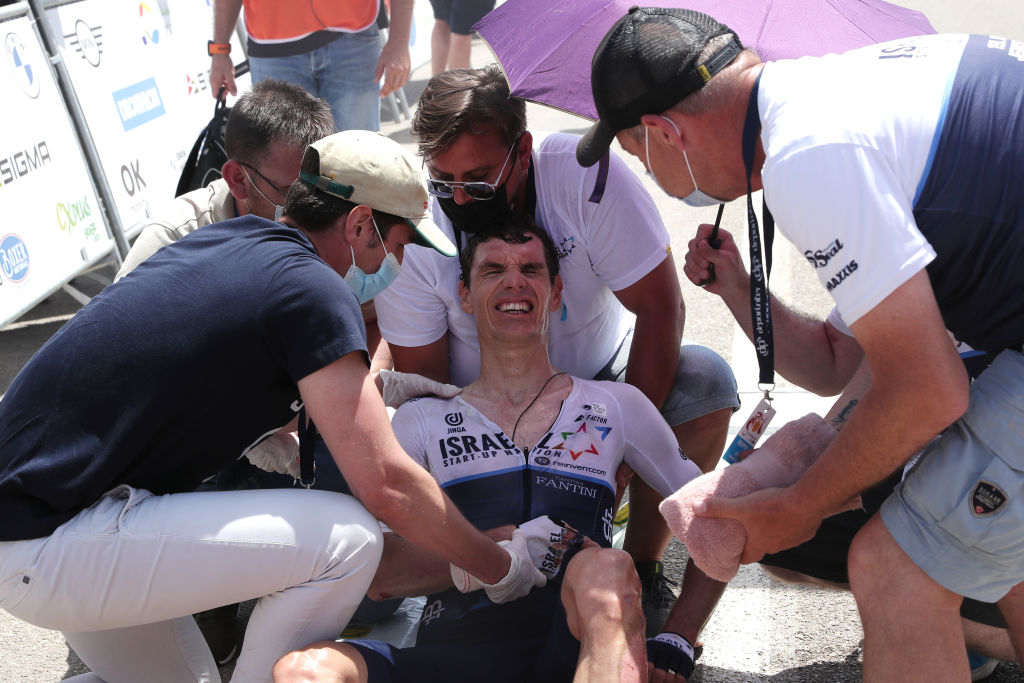 PULP SPAIN  MAY 22 Daryl Impey of South Africa and Team Israel StartUp Nation Injury after crash at arrival during the 67th Vuelta A Andalucia  Ruta Del Sol 2021 Stage 5 a 1145km stage from Vera to Pulp  Medical  Doctor  VCANDALUCIA  on May 22 2021 in Pulp Spain Photo by Gonzalo Arroyo MorenoGetty Images