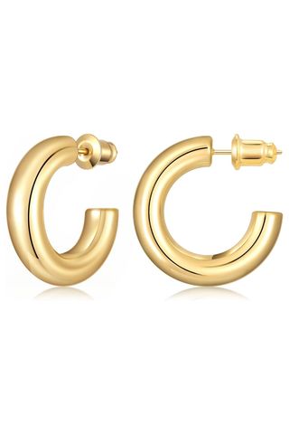 Gacimy Chunky Gold Hoop Earrings for Women 14k Real Gold Plated, 925 Sterling Silver Post Gold Hoops for Women, 22mm Yellow Gold Small Hoop Earrings
