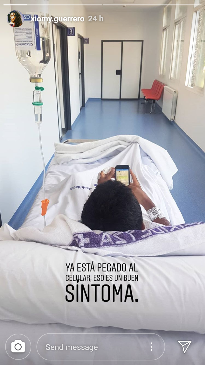 Egan Bernal already on his phone after surgery