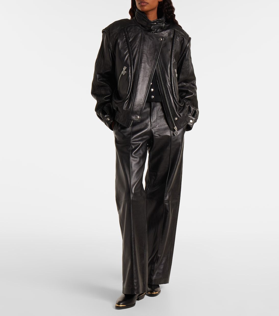 Ciara High-Rise Leather Wide-Leg Pants