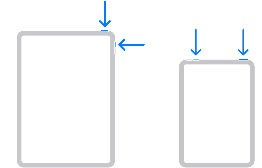 Um diagrama mostrando como fazer uma captura de tela em iPads sem um botão de início
