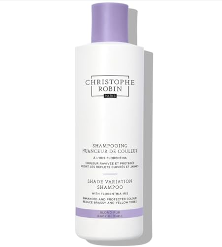 Christophe Robin Shade Variation Baby Blonde Toning Purple Shampoo With Florentina Iris, Neutralizes Brassy, Yellow Tones for Blonde, Bleached, Silver, Highlighted Hair 250ml