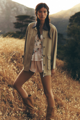 Pilcro Faux-Leather Collar Barn Jacket