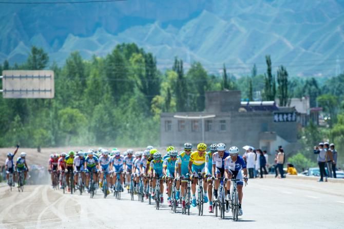 Riders out on the road during a hot stage 7