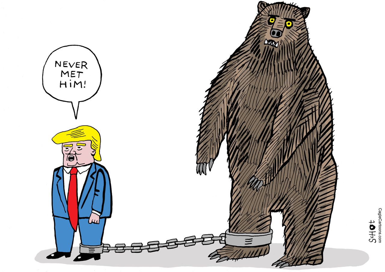 Political cartoon U.S. Trump Russia investigation bear chain