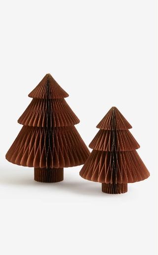 Two brown paper Christmas trees.