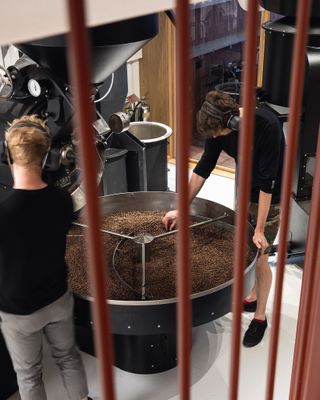 Coffee beans being turned and roasted